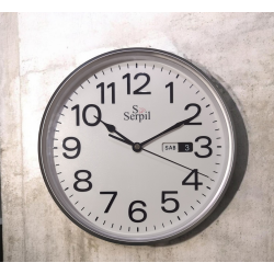 Reloj de Oficina Redondo 25,3 cm con Día de la Semana y Fecha Esfera Blanca Números Negros Caja Gris