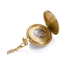 Reloj de Bolsillo Hombre Mecánico 50,7 mm IP Dorado Esfera Blanca Caja Metal Brass Cadena Acero