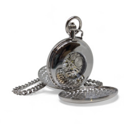 Reloj de Bolsillo Minister Mecánico 49,9 mm Doble Tapa Metal Cromado IPS Cadena Esfera Blanca