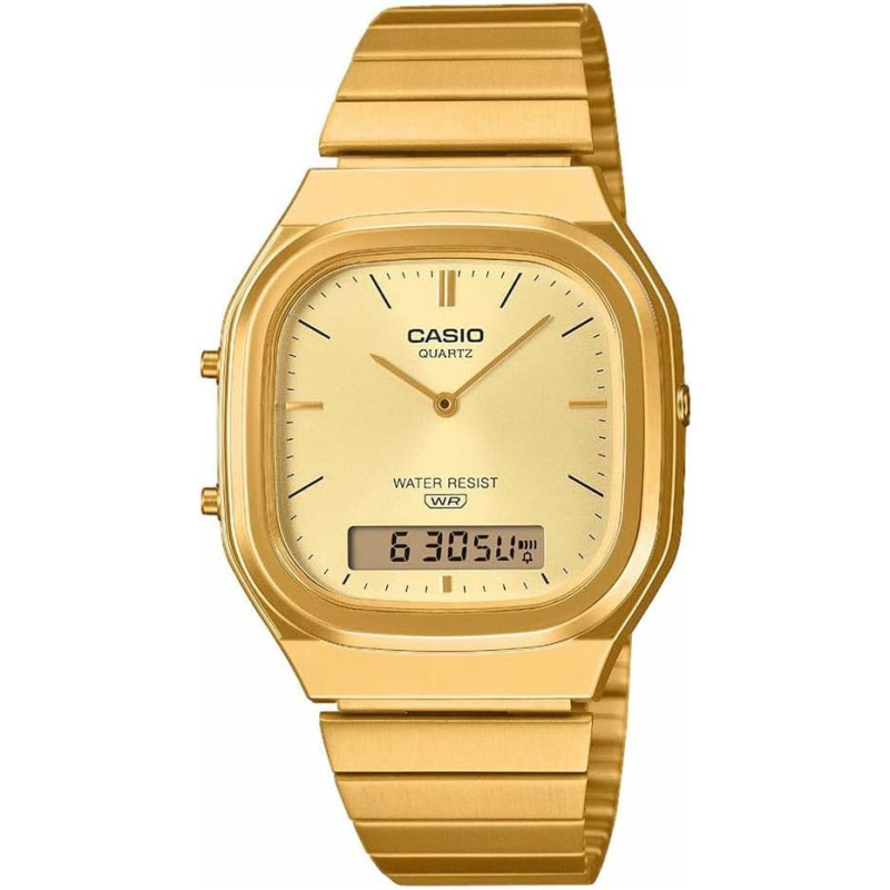 Reloj Casio Digital Dorado AQ-240EG-9AEF con Correa de Acero Inoxidable, Hora Mundial, Cronómetro