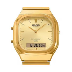Reloj Casio Digital Dorado AQ-240EG-9AEF con Correa de Acero Inoxidable, Hora Mundial, Cronómetro
