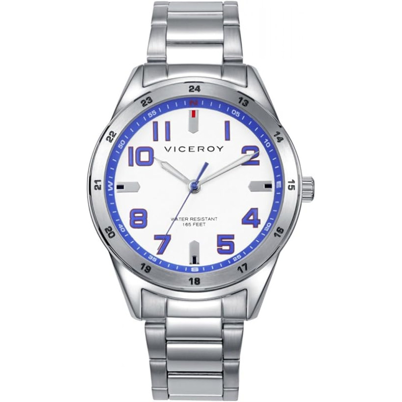 Reloj Viceroy Niño Acero Deportivo Esfera Blanca 37 mm 50 m Cuarzo 401475-04 + Pulsera Cruz Piel Azul Regalo
