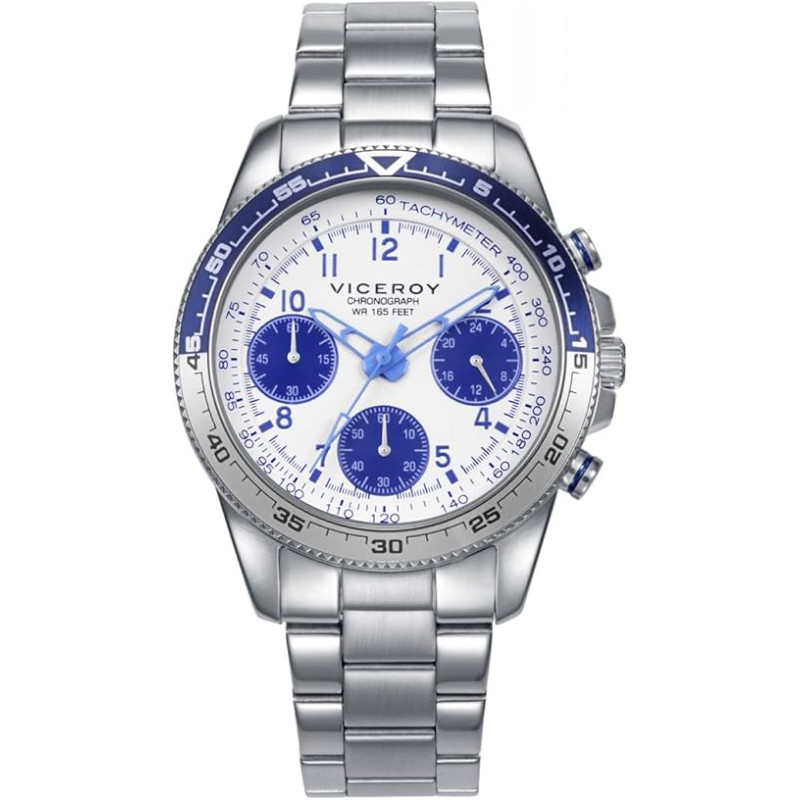 Reloj Viceroy Niño Cronógrafo 401465-04 Acero Esfera Blanca 37 mm 50 m Brazalete Acero