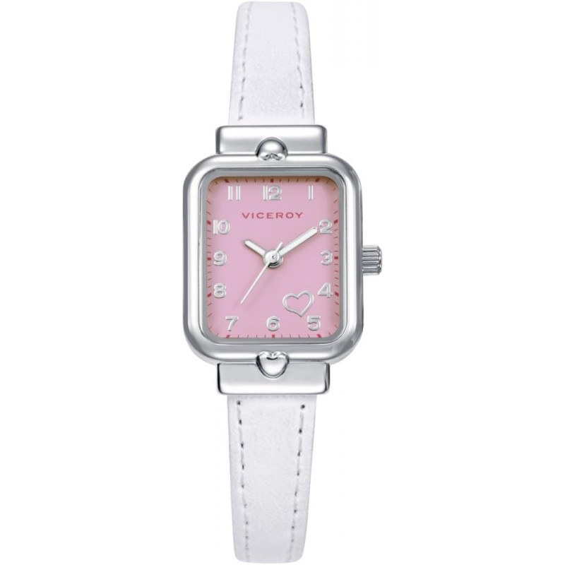 Reloj Viceroy Niña 401330-75 Acero Cuadrado Esfera Rosa Correa Blanca 20,5x30 mm 30 m