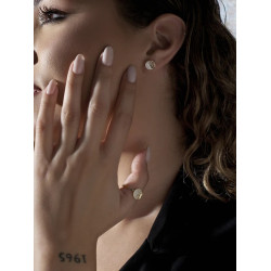Anillo Mujer Plata Dorada Estrella y Luna con Nácar Estilo Sello LineArgent