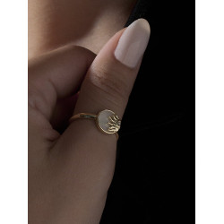 Anillo Mujer Plata Dorada Estrella y Luna con Nácar Estilo Sello LineArgent