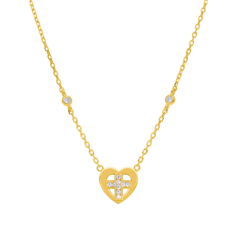 Collar Niña Plata Cruz Corazón Dorada Marea D03307/au