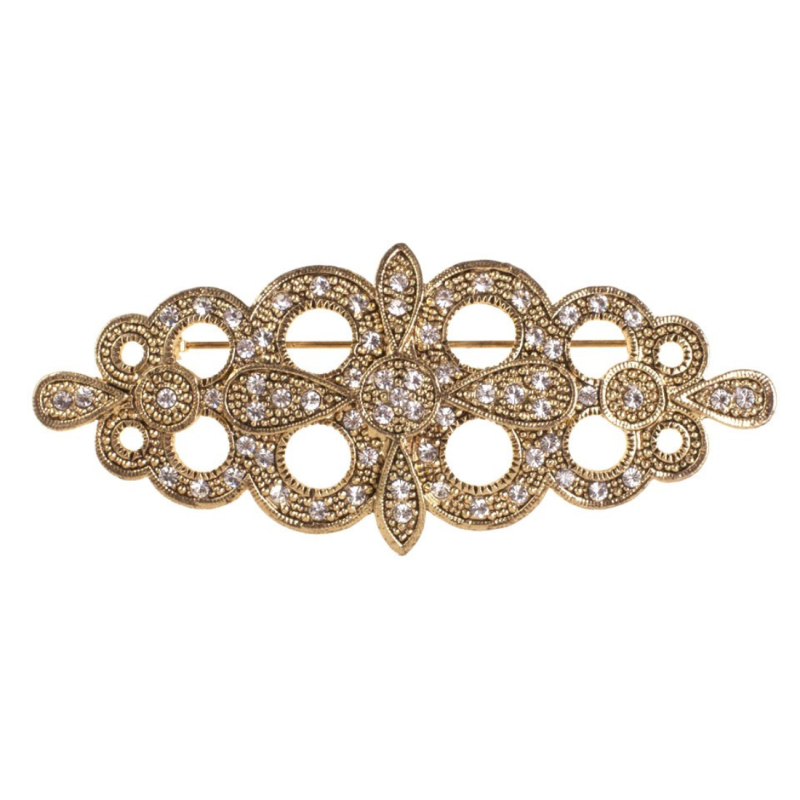 Broche Mantilla Lilah Dorado con Cristal para Novia y Fiesta 8,5 x 3,5 cm