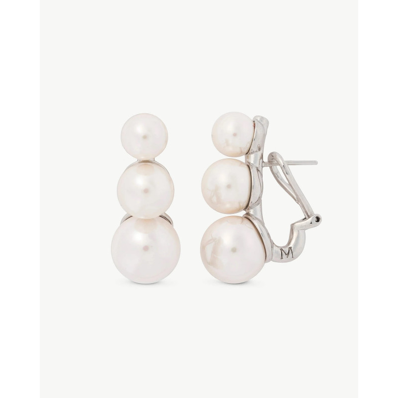 Pendientes Majorica Twins & Triplets Plata Rodiada 3 Perlas Blancas 8-10-12 mm