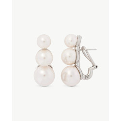 Pendientes Majorica Twins & Triplets Plata Rodiada 3 Perlas Blancas 8-10-12 mm