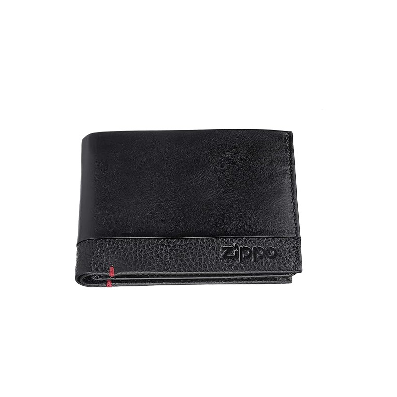 Cartera Zippo Hombre Piel Nappa Negra con Monedero Doble Plegable 12 cm