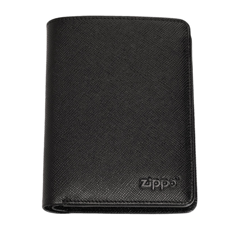 Cartera Zippo Saffiano Vertical Negra RFID Piel Vacuno con Monedero 13,4 cm