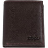 Cartera Zippo Tri-Fold Marrón Piel Nappa Vertical con Múltiples Compartimentos