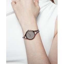 Reloj Mujer Acero IP Rosa Esfera Gris 30 mm 2 Agujas Brazalete Bicolor 50 m