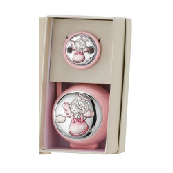 Conjunto Pinza De Chupete Y Portachupete Rosa En Plata Laminada