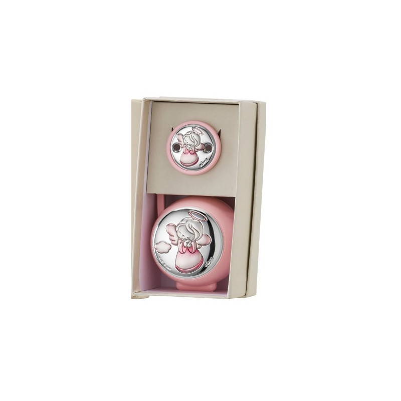 Conjunto Pinza De Chupete Y Portachupete Rosa En Plata Laminada