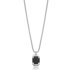 Collar Hombre Acero Placa y Cruz IP Negro 55+5 cm Colgante