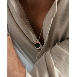 Collar Hombre Acero Placa y Cruz IP Negro 55+5 cm Colgante