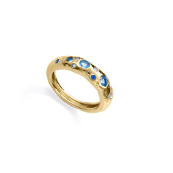 Anillo Mujer Plata de Ley Baño Oro con Circonitas Azules Talla 18 2373a018-33