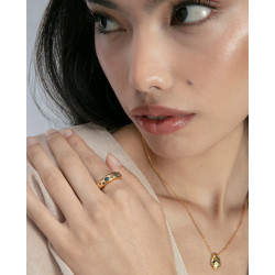 Anillo Mujer Plata de Ley Baño Oro con Circonitas Azules Talla 18 2373a018-33