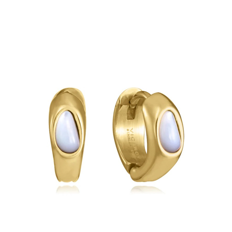 Pendientes Viceroy Mujer 75439E01012 Aro Acero IP Dorado con Madre Perla 1,5 cm