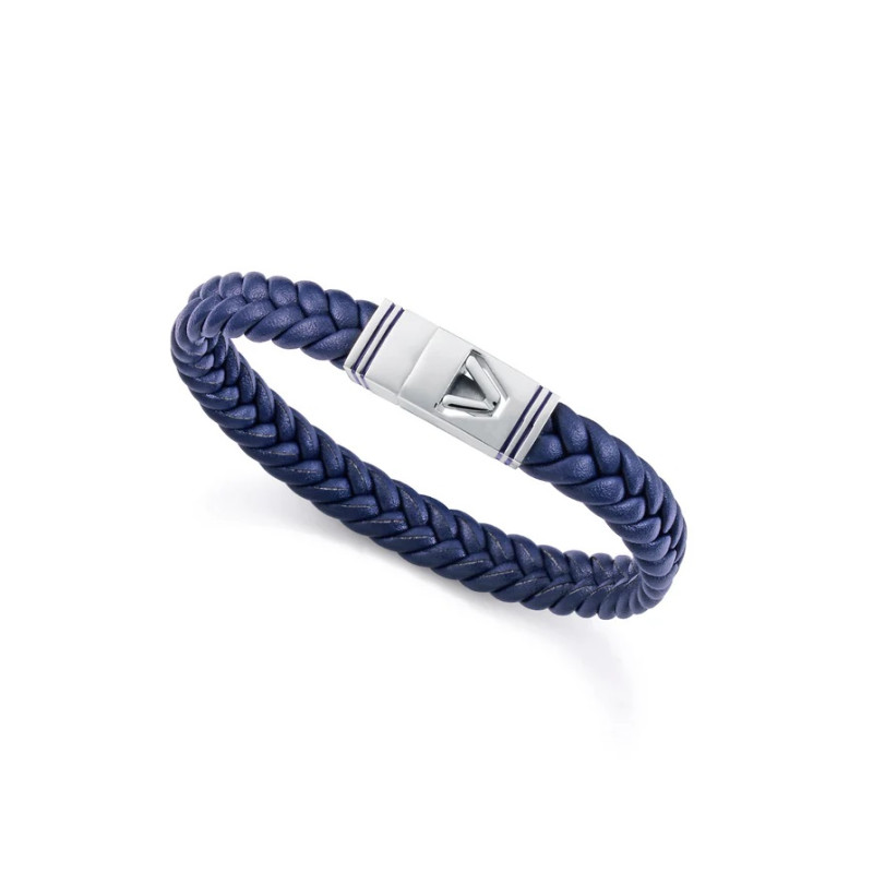 Pulsera Hombre 14330P01013 Acero y Piel Azul Trenzada con Esmalte Azul 21,5 cm