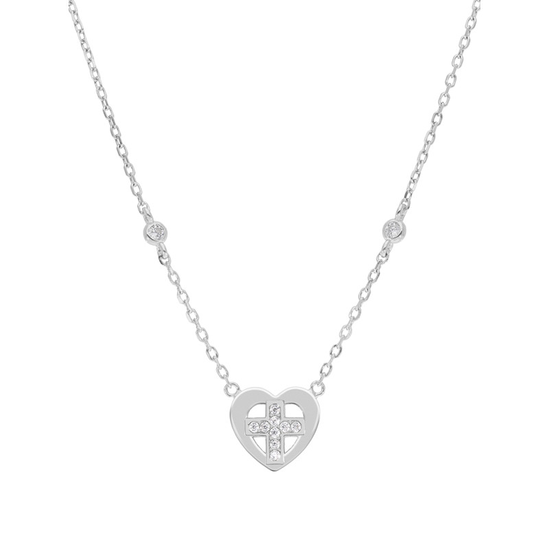 Collar Marea Niña Comunion D03307/AT Cruz Plata Cruz con Corazón y Circonitas