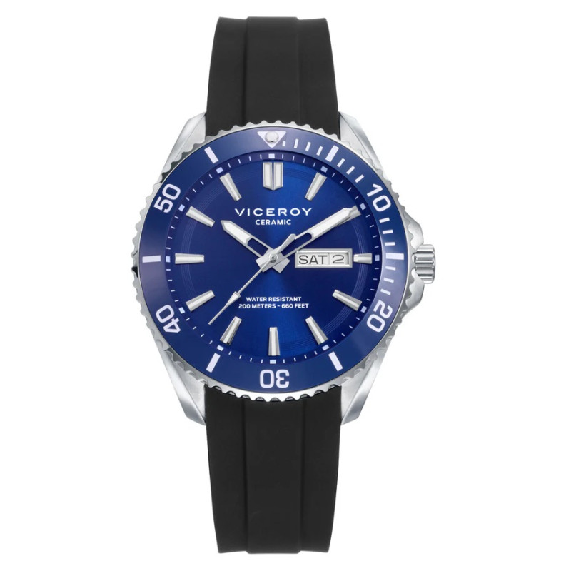 Reloj Viceroy Hombre Acero Bisel Cerámico Azul Correa Silicona 41 mm 20 ATM 41173-37