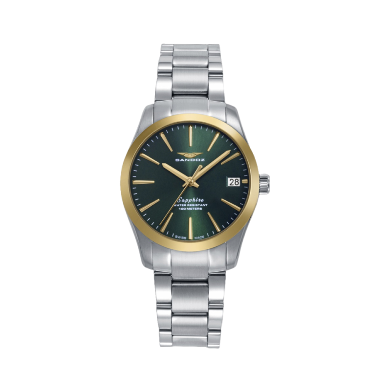 Reloj Sandoz Mujer Swiss Made Acero Esfera Verde Zafiro 30 mm 100 m 83008-67