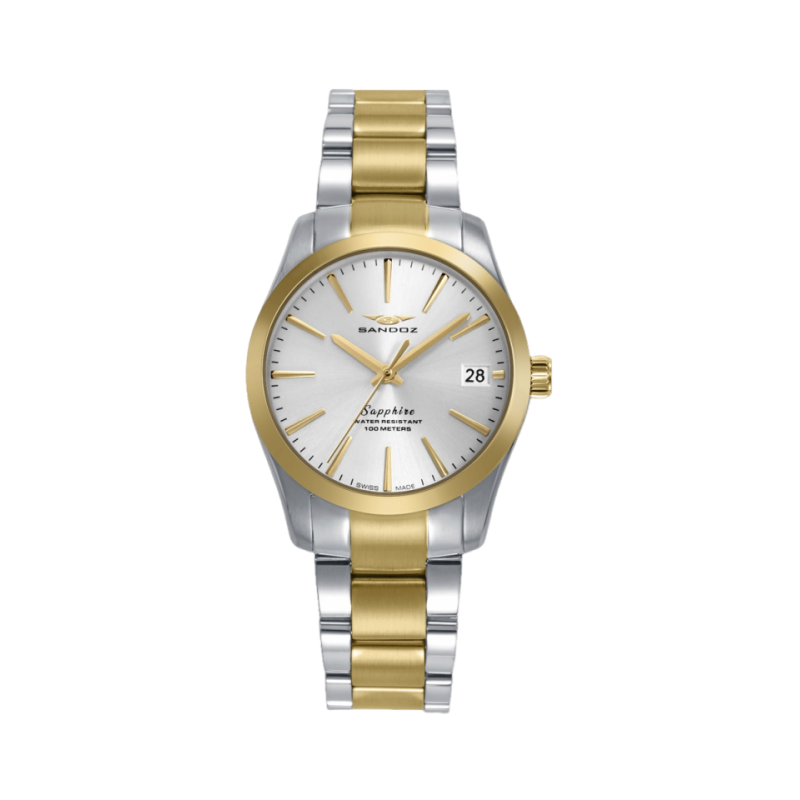 Reloj Sandoz Mujer Swiss Made Casual Acero Esfera Plata Zafiro 30 mm 100 m 83008-87