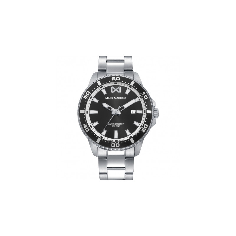 Reloj Hombre Acero Bisel Negro Esfera Negra 42 mm Calendario 10 ATM Hm0156-56