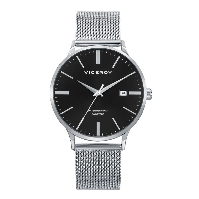 Reloj Viceroy Hombre Acero Malla Milanesa Esfera Negra 41 mm 50 m 401497-57