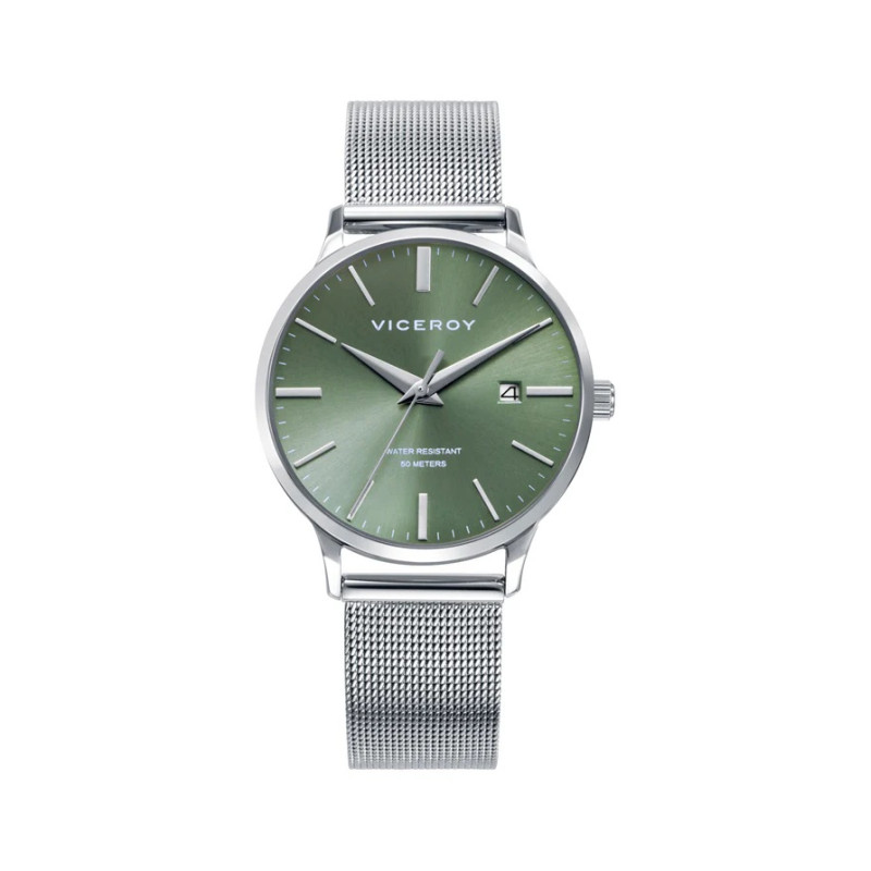 Reloj Viceroy Mujer Acero Malla Milanesa Esfera Verde 33 mm Calendario 50 m 401344-67