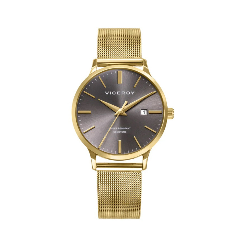 Reloj Viceroy Mujer IP Dorado Malla Milanesa Esfera Gris 33 mm Calendario 401344-17