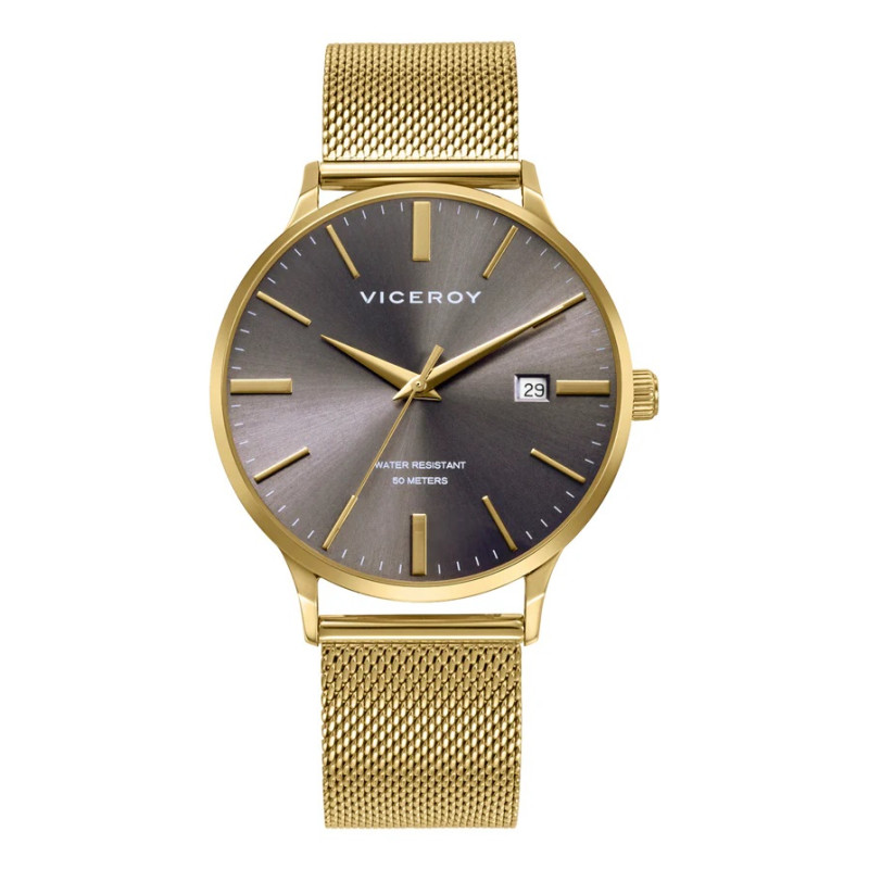 Reloj Viceroy Hombre IP Dorado Malla Milanesa Esfera Gris 41 mm Calendario 401497-17