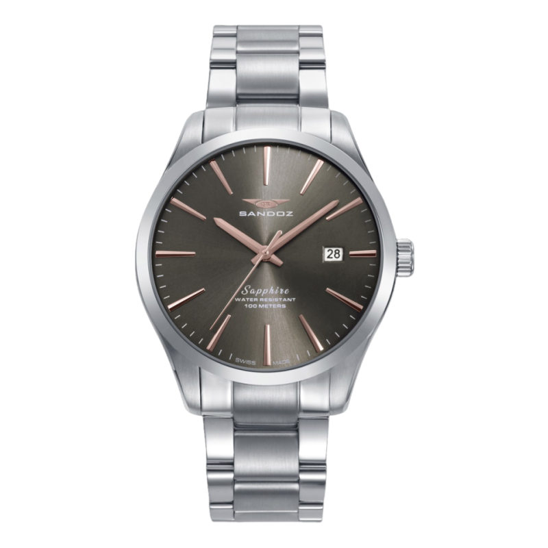 Reloj Sandoz Hombre 83023-17 Acero Esfera Gris Zafiro 40 mm 100 m Swiss made