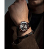 Reloj Hombre IP Rosa Bisel Cerámico Marrón Correa Piel Negra Cronógrafo 40 mm 401401-17