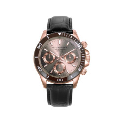 Reloj Hombre IP Rosa Bisel Cerámico Marrón Correa Piel Negra Cronógrafo 40 mm 401401-17