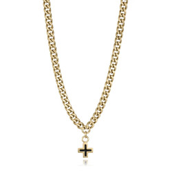 Collar Hombre Acero IP Dorado con Cruz 55+5 cm Colgante Elegante 14393C01012