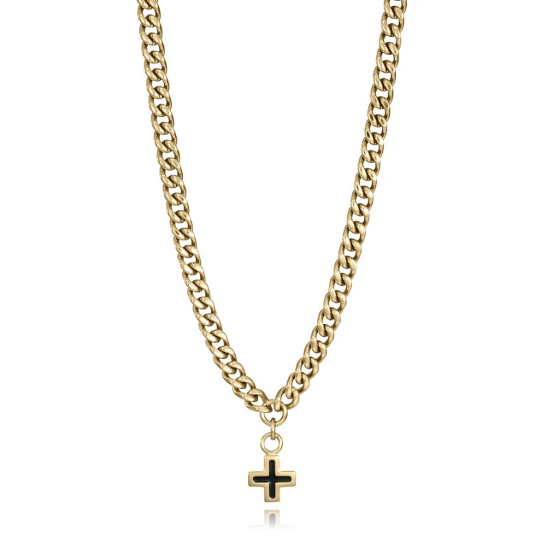 Collar Hombre Acero IP Dorado con Cruz 55+5 cm Colgante Elegante 14393C01012