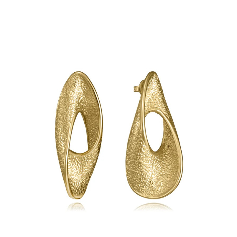 Pendientes Mujer Acero IP Dorado Diseño Enroscado Texturizado 4,1 cm