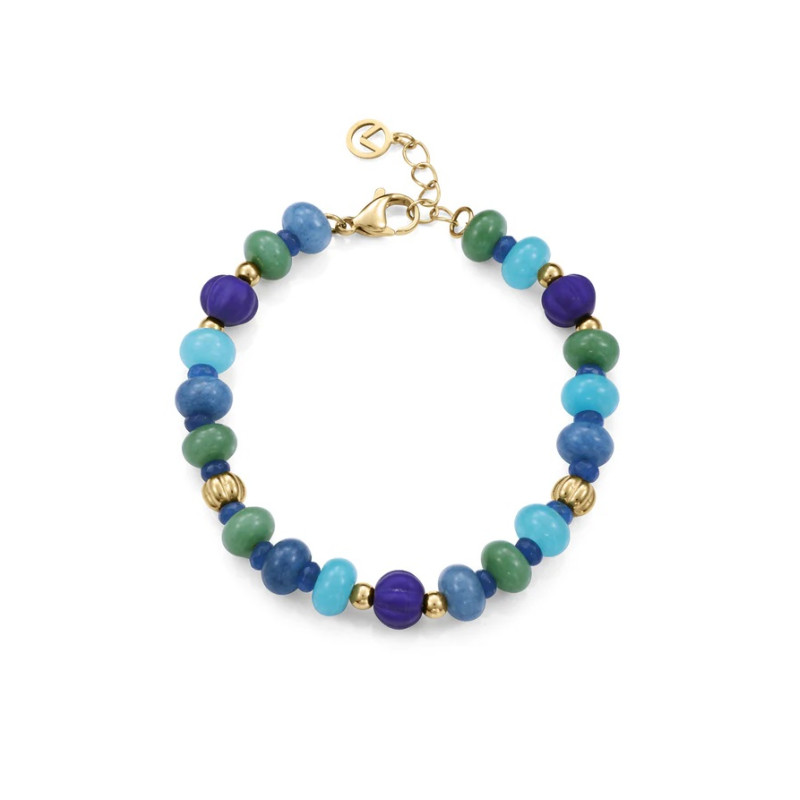 Pulsera Mujer Acero IP Dorado con Piedras Azules y Verdes 18+2 cm