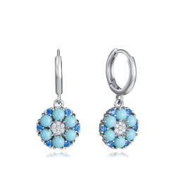 Pendientes Viceroy Plata Pendientes Mujer Plata de Ley Flor con Circonitas Azules y Blancas 2,5 cm
