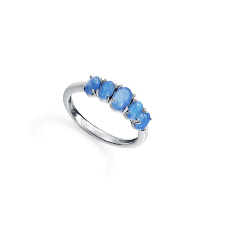 Anillo Mujer Plata de Ley con Cianita Natural y Baño de Rodio Azul