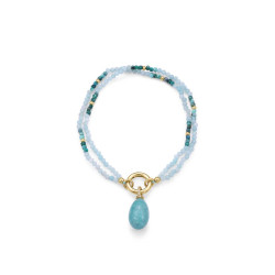 Pulsera Mujer Plata de Ley Baño Oro Amazonita Turquesa y Circonitas 18,5 cm