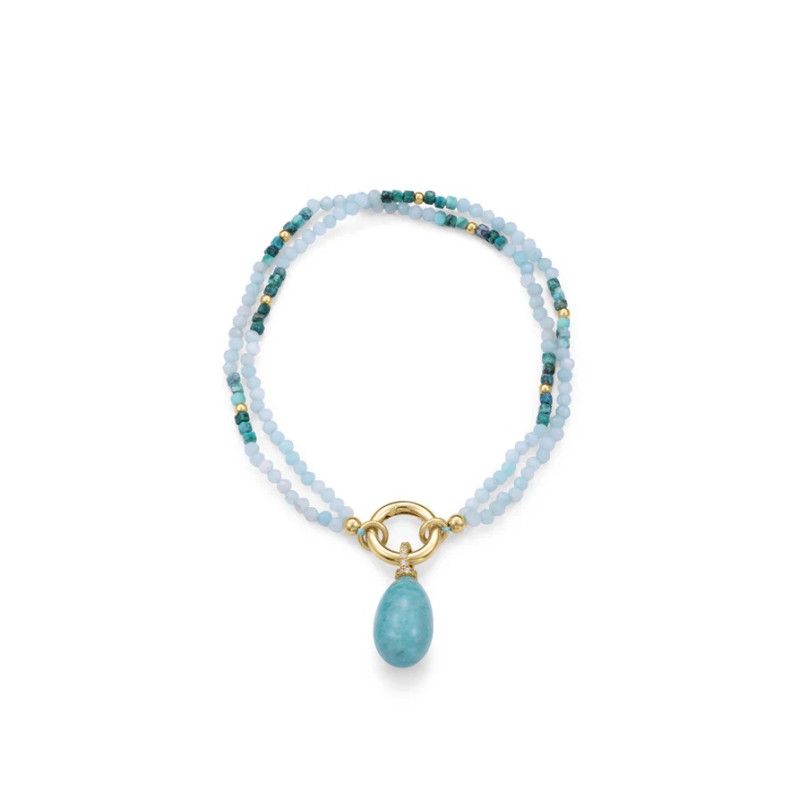 Pulsera Mujer Plata de Ley Baño Oro Amazonita Turquesa y Circonitas 18,5 cm