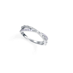 Anillo Mujer Plata de Ley Cruz con Circonitas y Baguettes Blancas Baño de Rodio