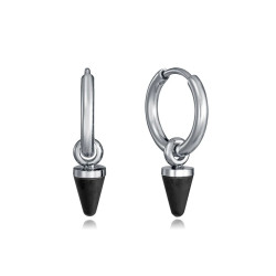 Pendiente Hombre Acero IP Negro Aro con Colgante Cono 1,4 cm