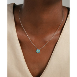 Collar Mujer Plata de Ley con Colgante Floral Circonitas Azules y Blancas