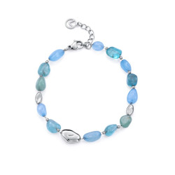 Pulsera Mujer Acero con Apatita Aguamarina y Aventurina Verde 17,5+2 cm